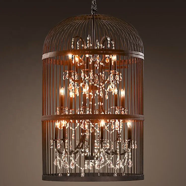 Restaurant Birdcage Chandelier Vintage Light Crystal Lighting Bird Cage Chandeliers Hanging Hotel Ceiling Light Fixture CZ2510/4