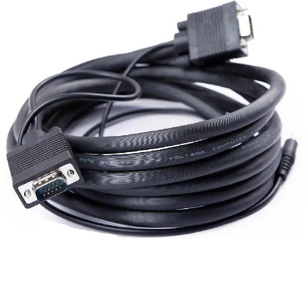 Kuyia 3+6 VGA male to male cable with audio double feeries cord to vga black