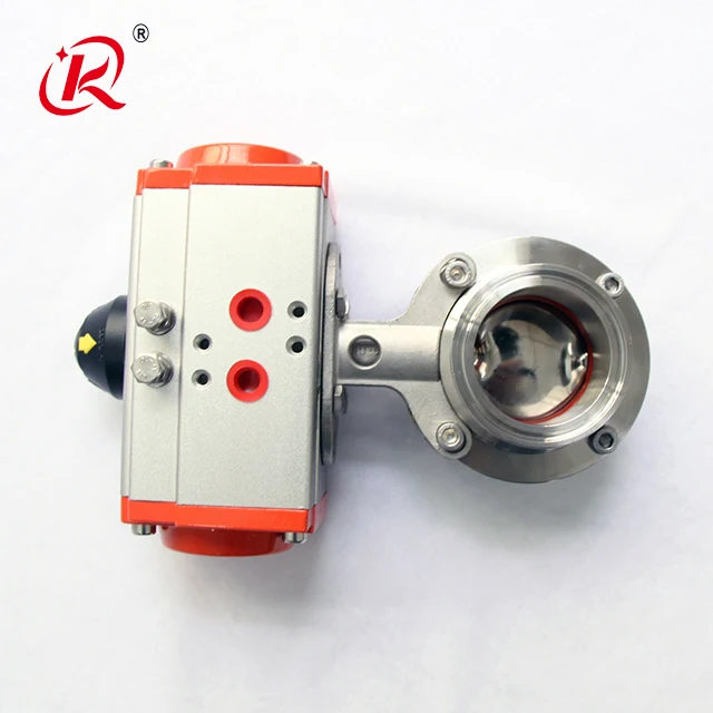 Food grade hygienic 304 316 stainless steel 1 6 10 inch sanitary welded horizontal butterfly valve with pneumatic actuator