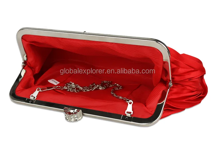 
Luxury pleated satin women clutch bag evening party with metal frame 