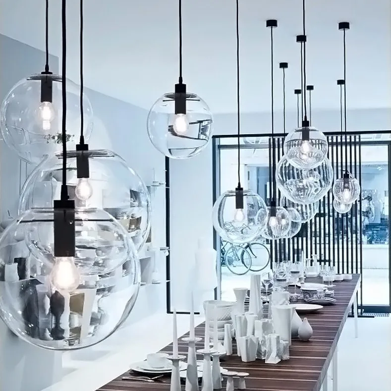 
European Single Head Restaurant Postmodern Bubble Glass Ball Chandelier 