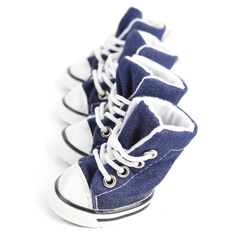 4pcs/lot Pet Dog Cat Footwear Dog Walking Sneaker Jeans Shoes Denim Dog Shoes