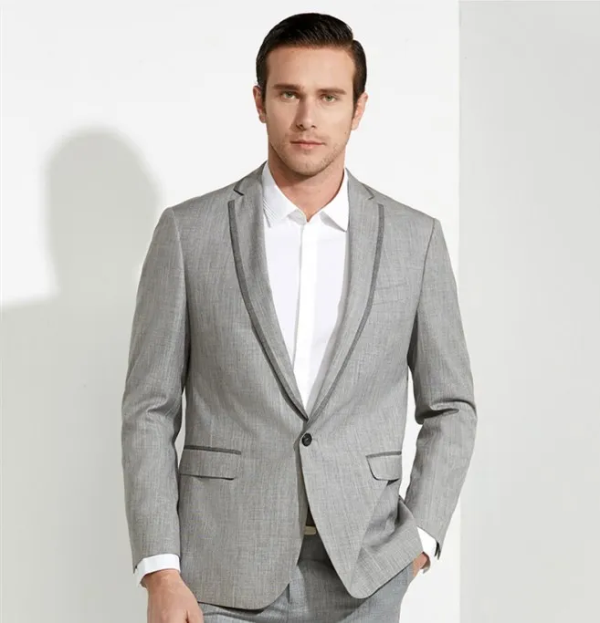 China men suit factory wool blended blazer men slim casual fabric grey coat pant men suit