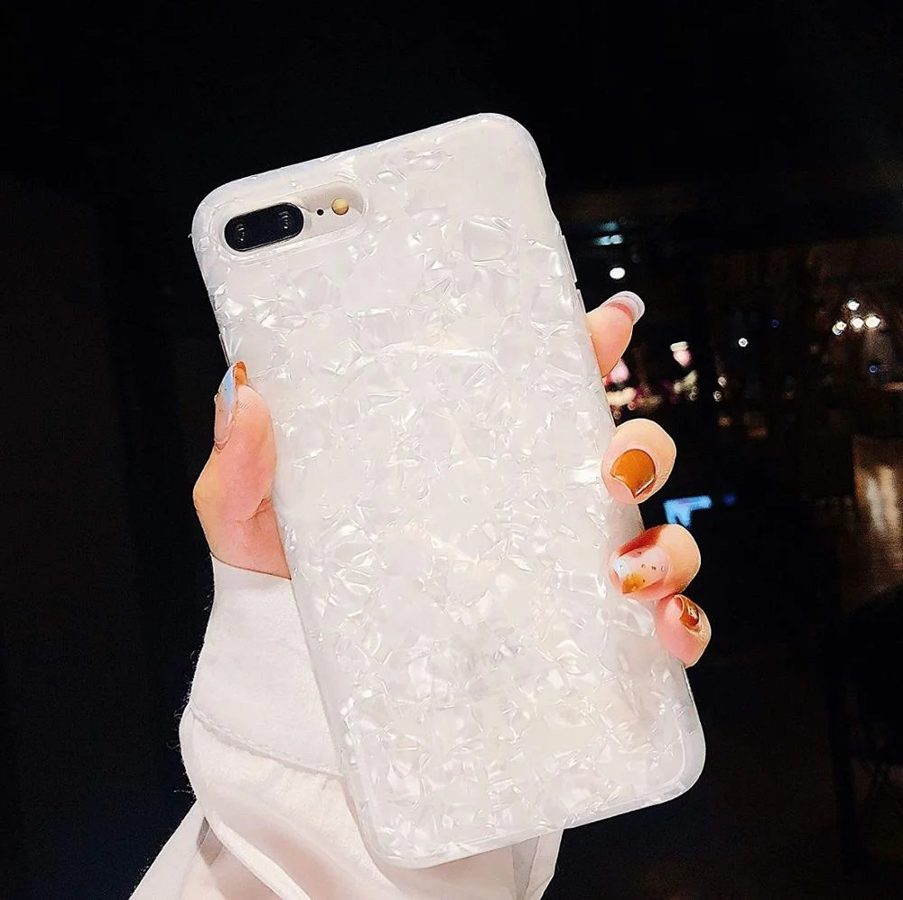 
Cute Glitter Phone Case For iPhone 7/ 8 Plus Pearly Translucent Shell Pattern Soft Silicone Rubber TPU Case Cover for Girls 