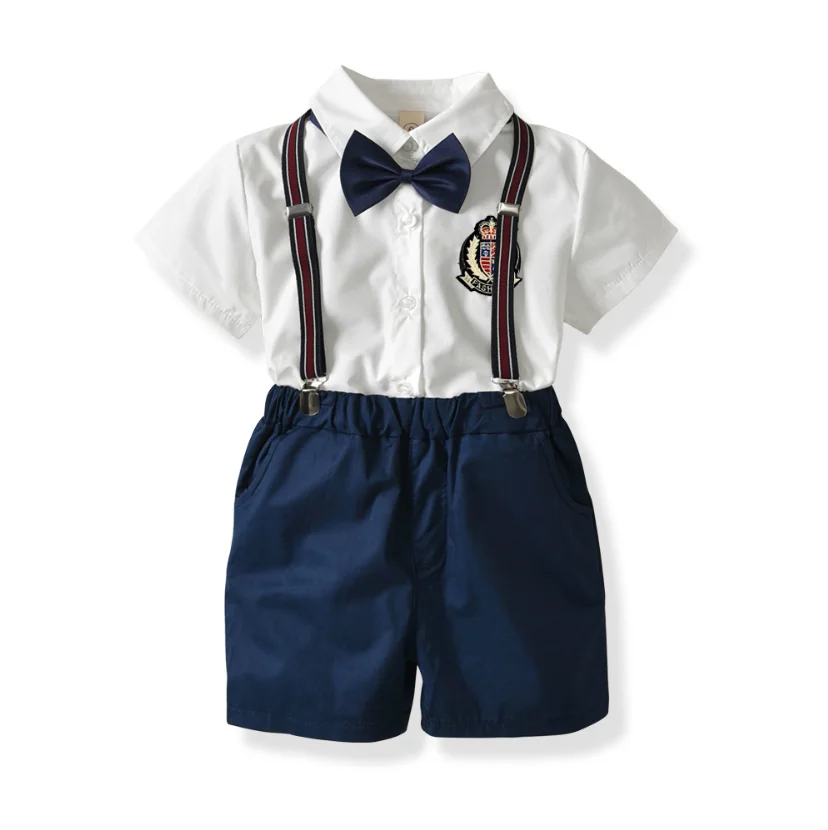 Рубашка с коротким рукавом и нагрудник из 2019 хлопка, комплект из 4 предметов, детская одежда, летние комплекты для мальчиков