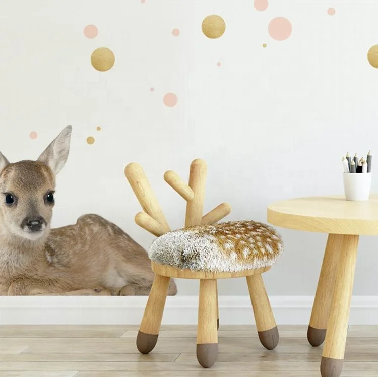 WSZ 3102 Deer Design Solid Wood Seat Interesting Style Changing Chair Settings Wooden Giraffe Stool For Children Funny Chair