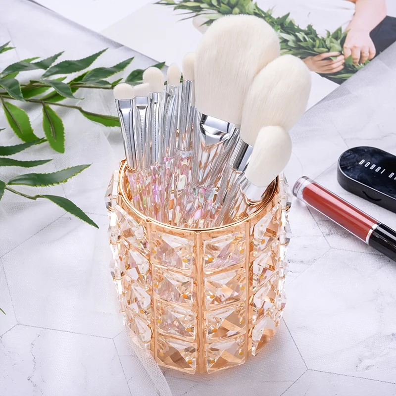 
New Christmas Gift Custom Cosmetic Make up brushes Storage Case Gold Crystal Makeup Brush Holder Cup 