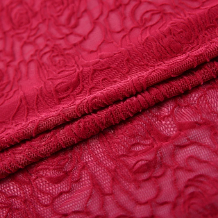
High quality custom red floral design polyester african flock fabric for garments 
