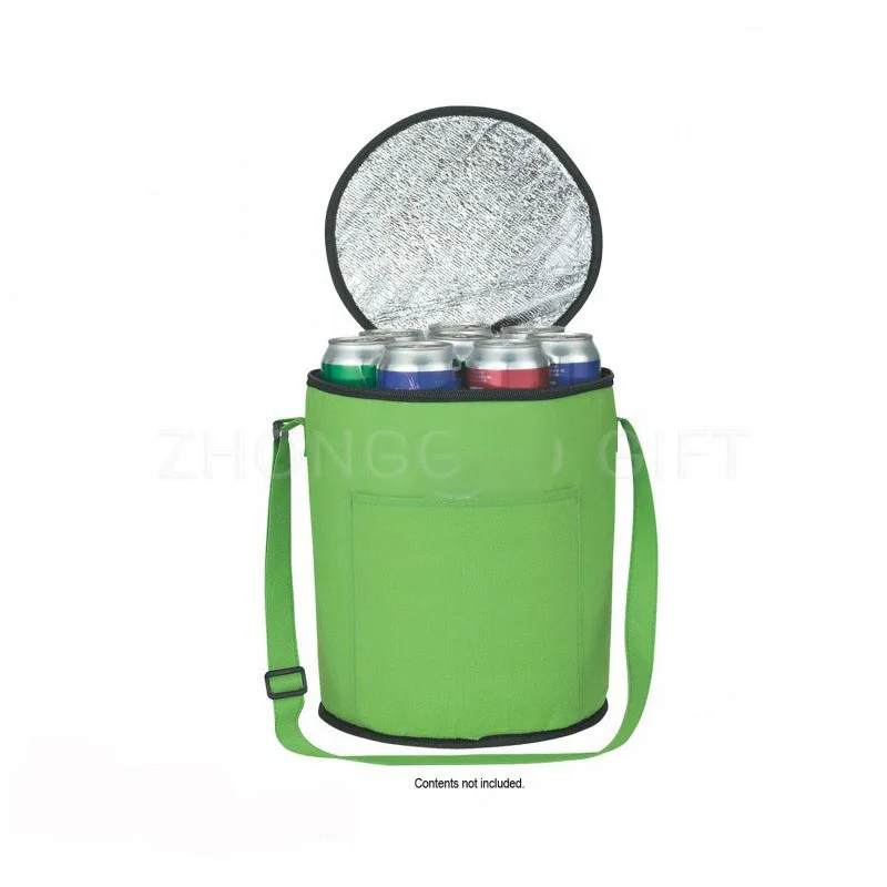 Custom aluminium warm cylinder round shape barrel beverage beer can cooler bag thermal insulation with logo