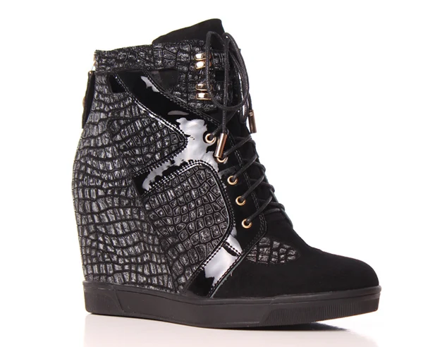 Classic genuine leather wedge sneakers for women