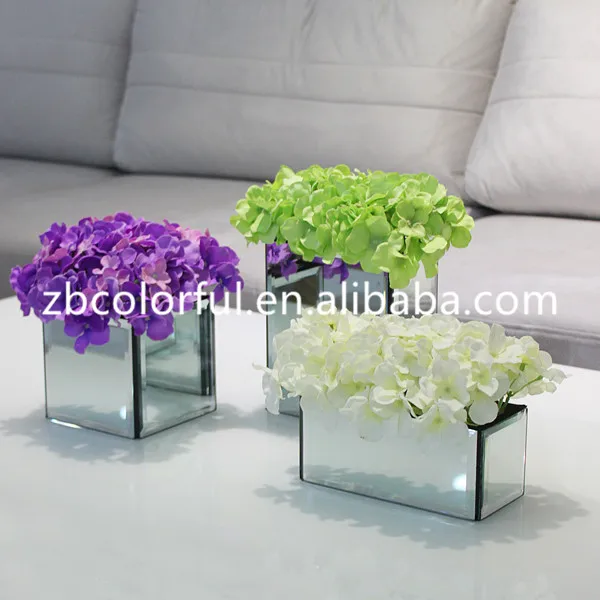 Glass Vase Wedding Home Decoration Design Glass Modern Square Mirrored Silver Glass Vase Small Mini Water with Flower