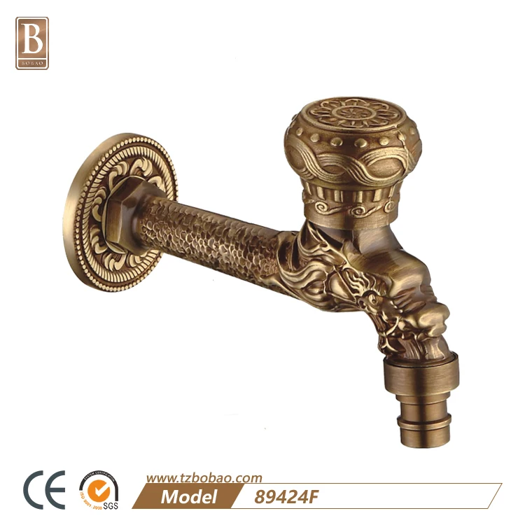
European Style Royal Wall Mounted Antique Brass Bibcock Wash Machine Water Tap 