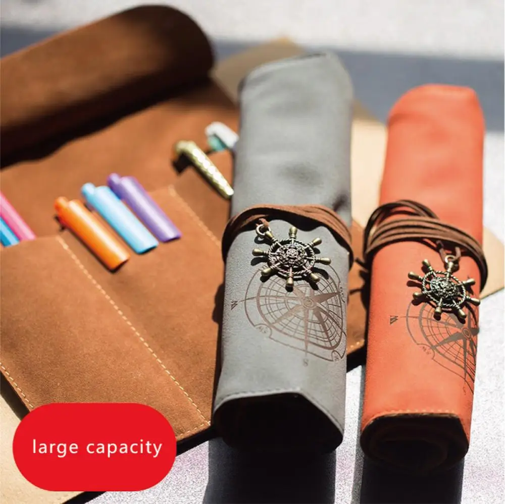 Hot Selling Customization Soft vintage style Roll Foldable Retro Bandage Synthetic Leather Pencil Case for school students