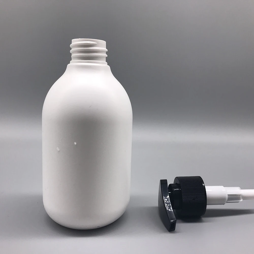 Eco friendly plastic HDPE 10oz 300ml empty round white shampoo bottles with lotion pump