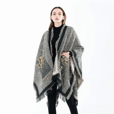 D1111  Women Cashmere Oversized Scarf Pocket Blanket Scarf Wrap Leopard Printed Winter Shawl Scarf