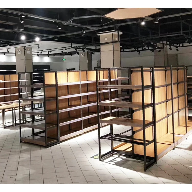 Adjustable Store Gondola Wooden Style Supermarket Shelves