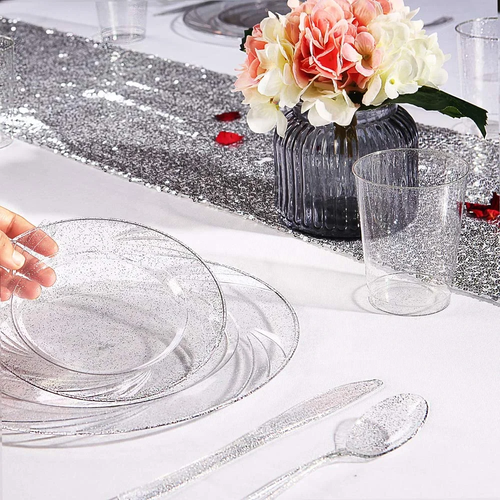 Disposable Silver Glitter Plastic  Plates