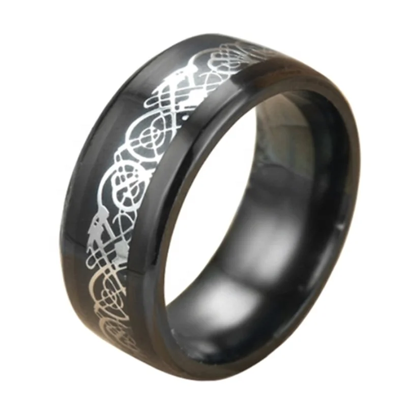 4 Colors Black Silver Gold Blue Carbon Fiber Dragon Inlay Rotate Titanium Mens Male Wedding Ring