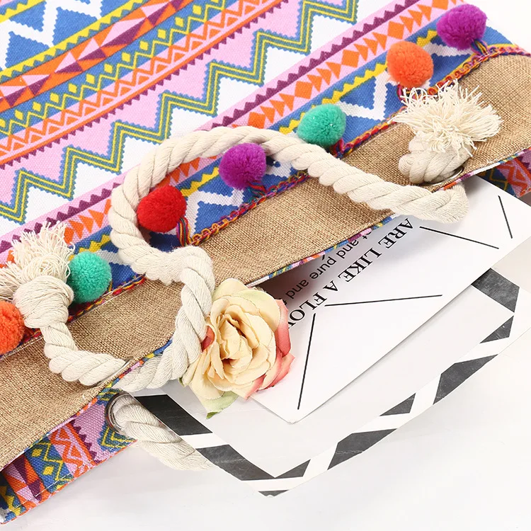 Wholesale Aztec Print Pattern Canvas Beach Tote Bag With Grommet Handles