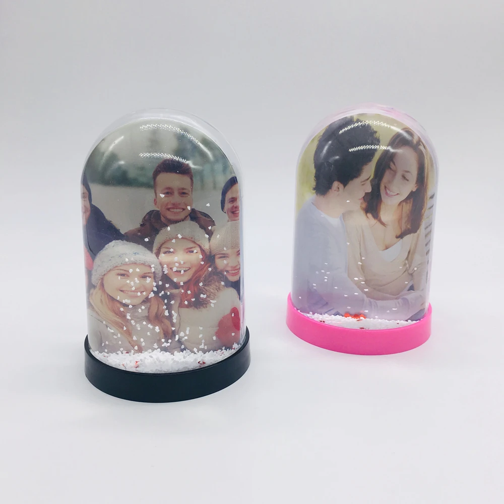 Custom home decorative plastic LED light snow globe with photo insert