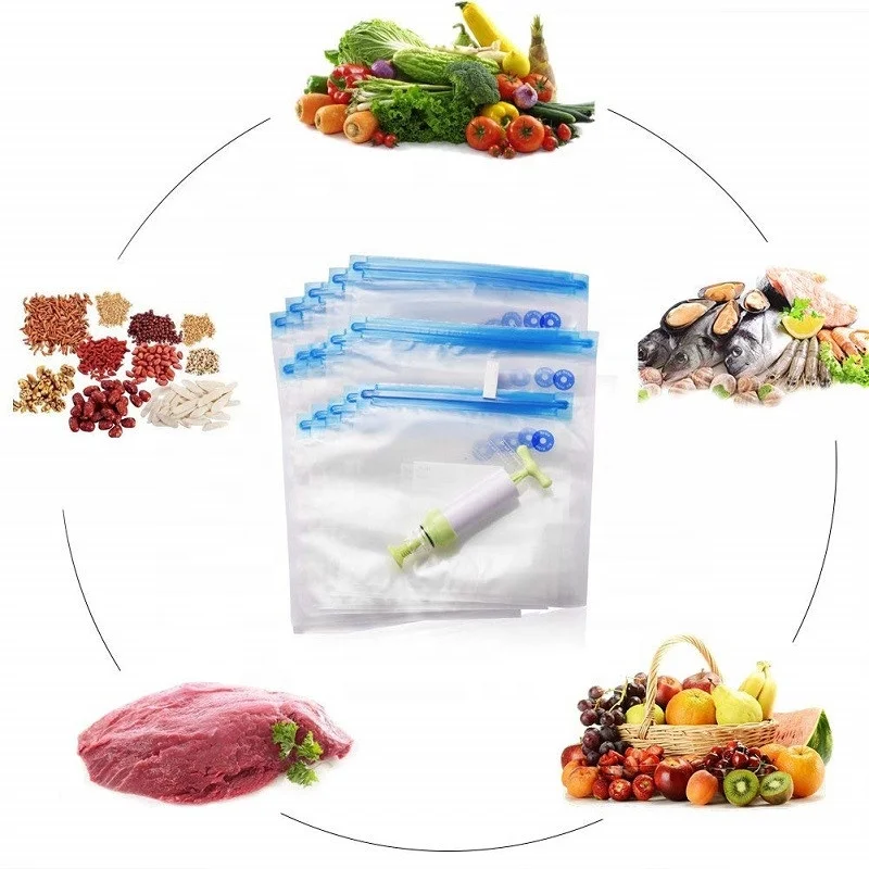 Air Valve Sous Vide Plastic 30 ziplock Reusable Vacuum Food Storage Pump Bags