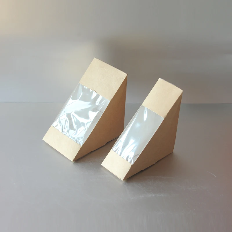 Custom printed disposable paper sandwich box Kraft Paper Triangle Sandwich Packaging Boxes with window