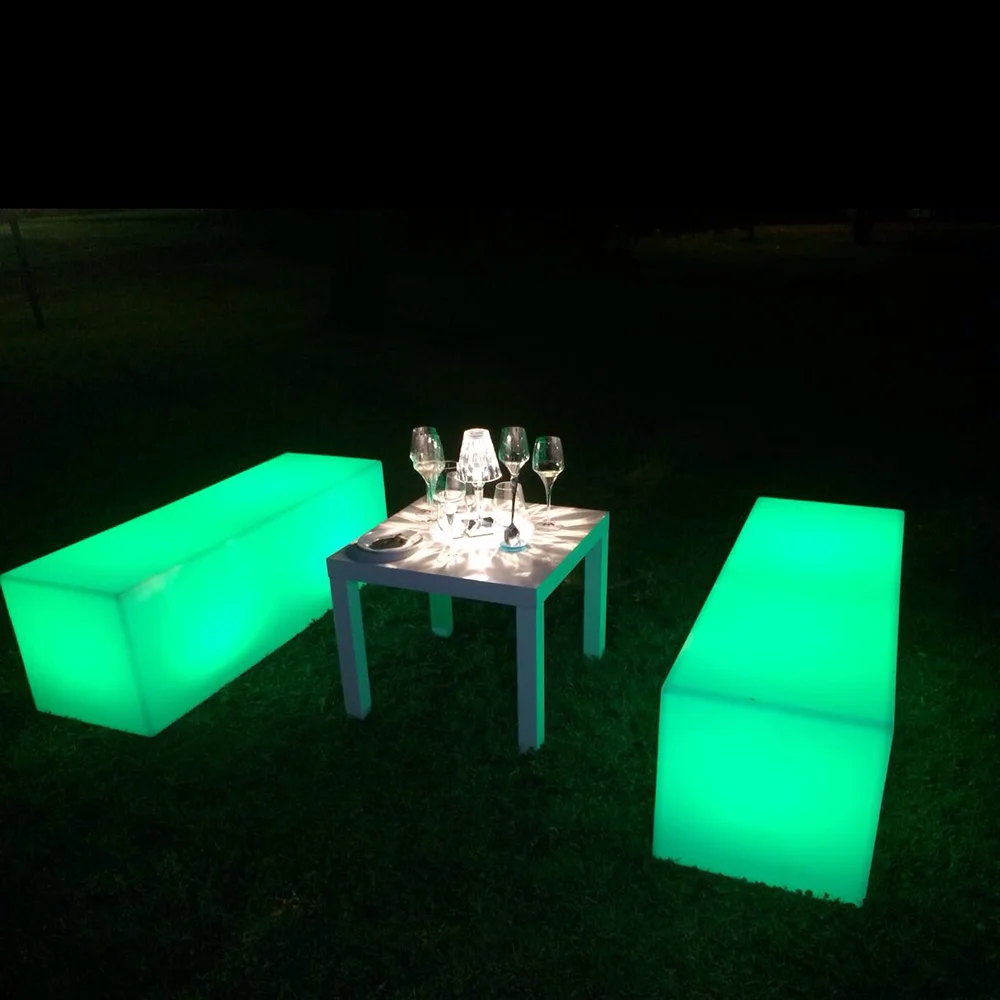 commercial used glowing party stool bench illuminated led light up curved patio seat garden plastic outdoor furniture
