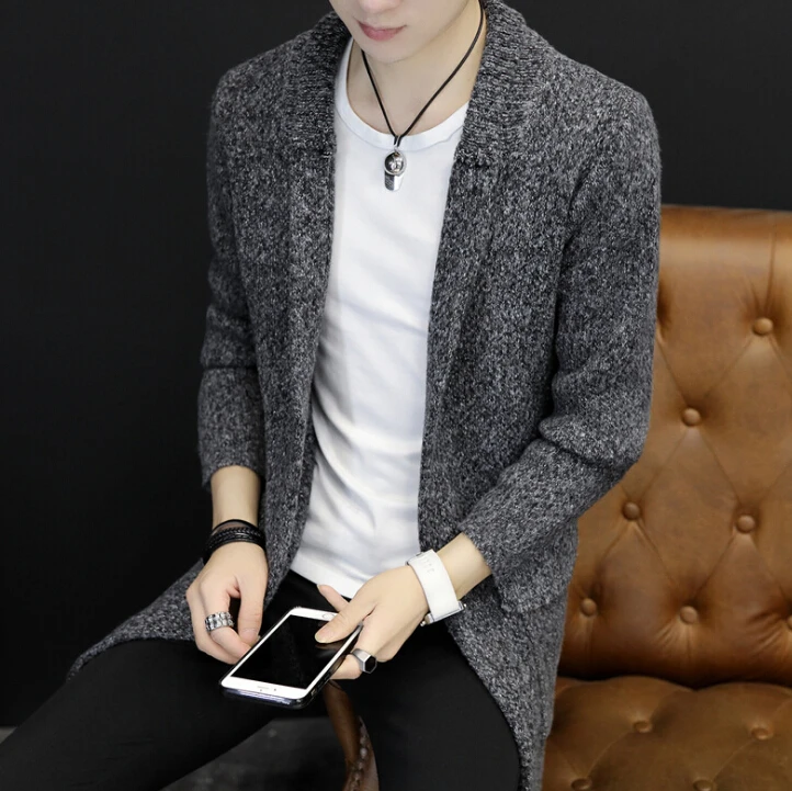  Мужской вязаный кардиган с длинным рукавом в Корейском стиле