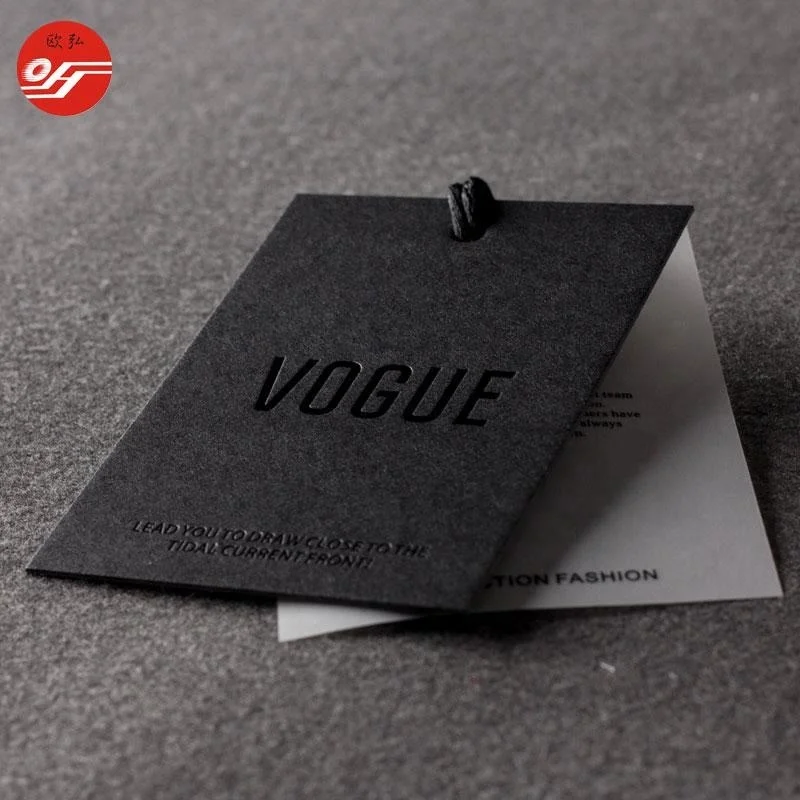 
Custom Black Cardboard Good Quality Embossed Logo Hang Tag for Clothing 