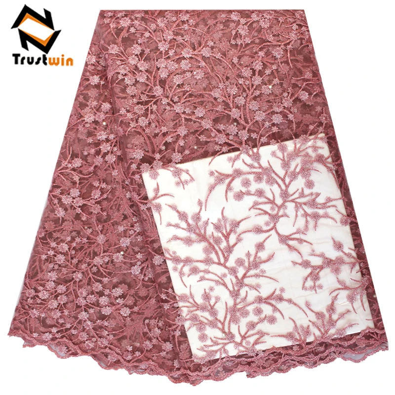 Handmade unique african sequin flower embroidery french beaded nigerian tulle lace fabric