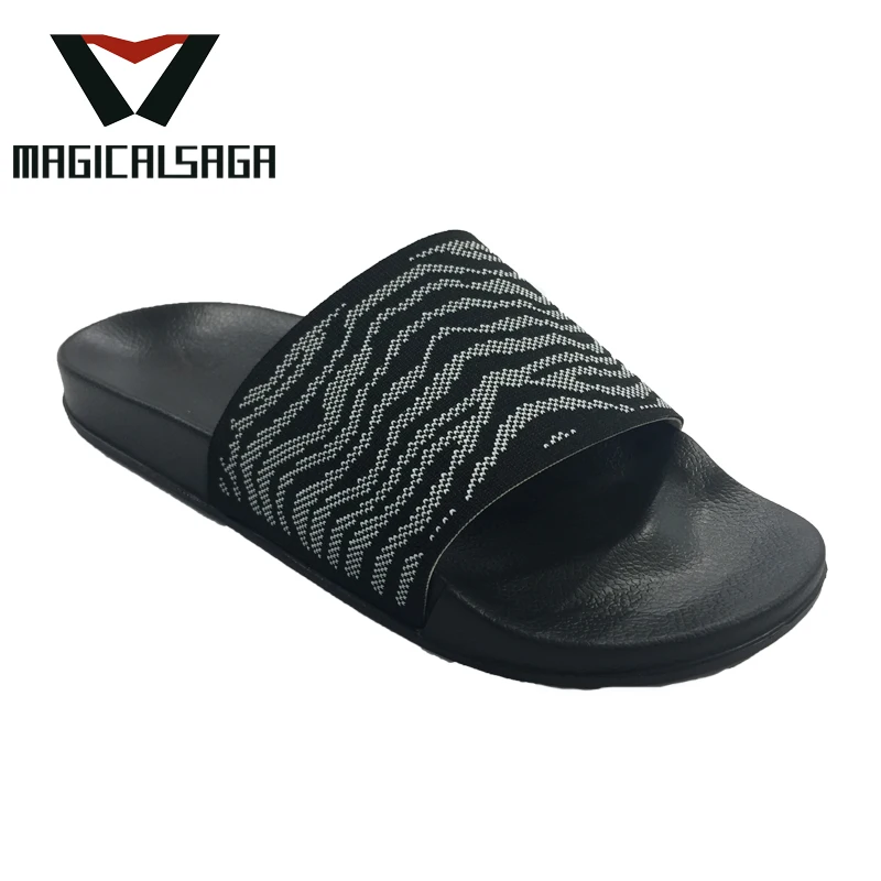 Newest eco-friendly red fly knit material beach sandals upper for slide slipper men sandal