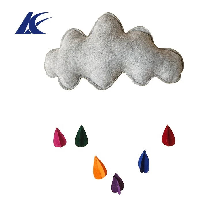 
Custom Cute Cloud Raindrops Shape Pendant Baby Mobiles Felt Cloud Ornament 