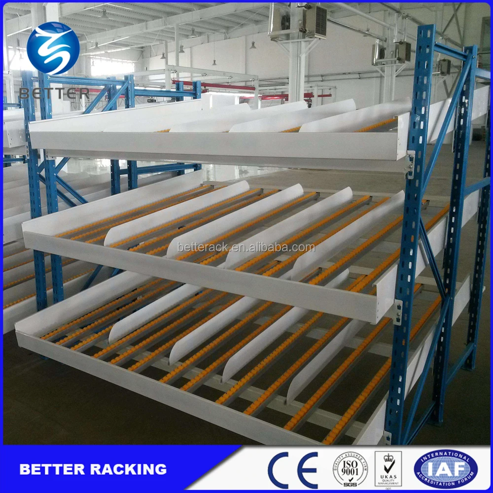 Поддон или картонная полка для хранения, скользящая роликовая стойка