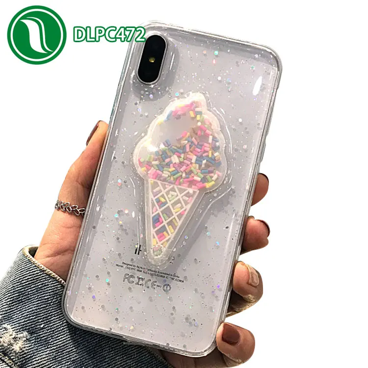 Корея Стиль мягкий черный прозрачный ТПУ блестящие Смола 3D мороженое Bling чехол для iPhone X