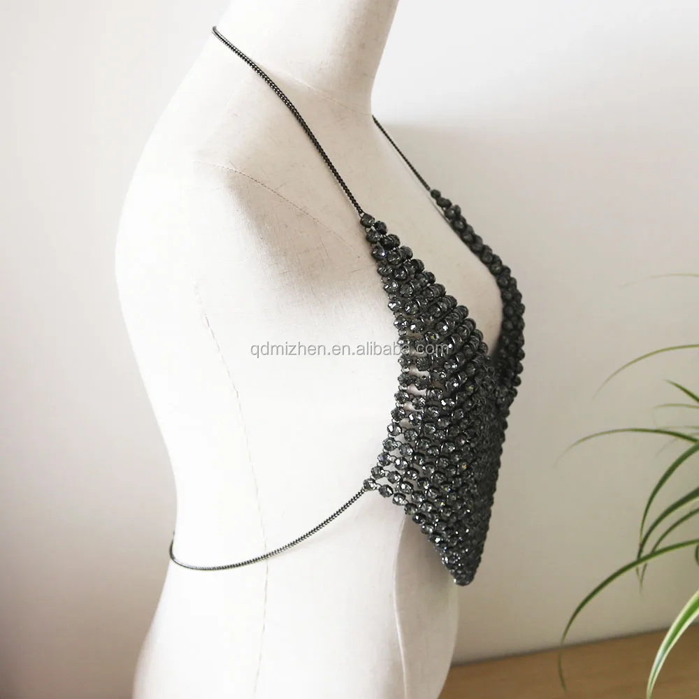 Latest design gold color body chain jewelry sexy big rhinestone women body chain bra