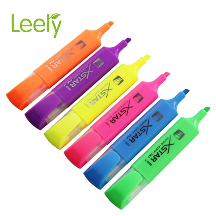 0020W Leery high quality standard size classic flat shape 6 color highlighter marker pen