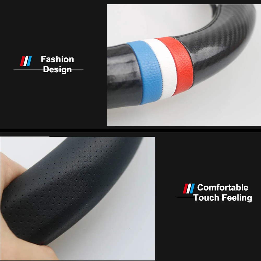 
Premium Genuine Leather Steering Wheel Cover for Universal 15Inchs/38CM Car Steering Wheel Accessories Black 