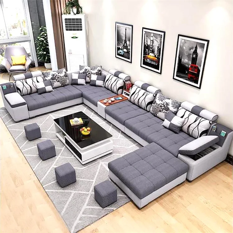 Living room sofa set sectional 4 parts a set luxury and modern corner fabric living room arab l shaped sofa design