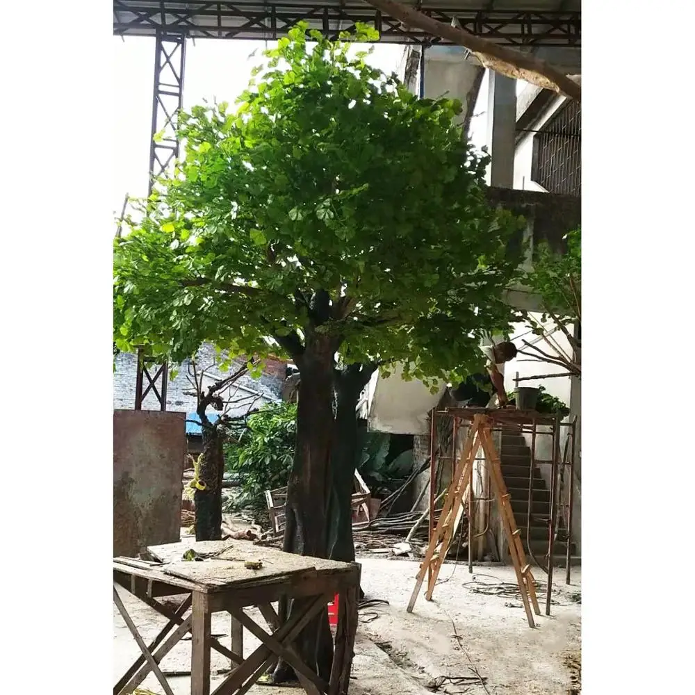 Fiberglass Green Artificial Ginkgo Tree For Indoor Outdoor Decorative