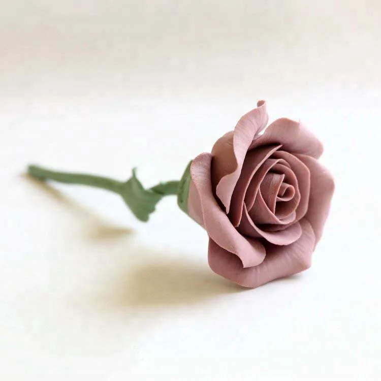 Ceramic gift Covered Flowers and Leaves Single Stem Rose Handmade Porcelain Rose Flower Wedding Anniversary Gifts Love Forever