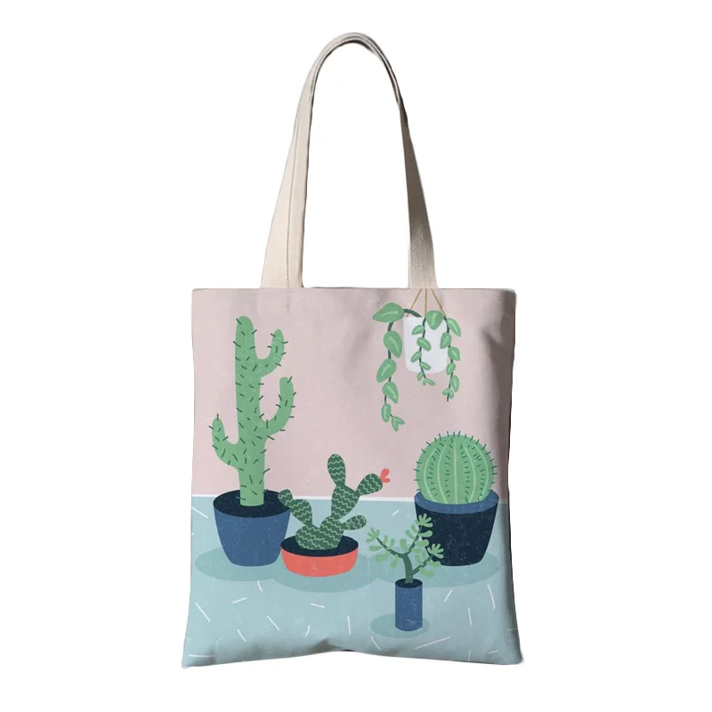 Promotional printed green eco plants pattern organic tote bag ,shopping cotton canvas custom print for advertising
