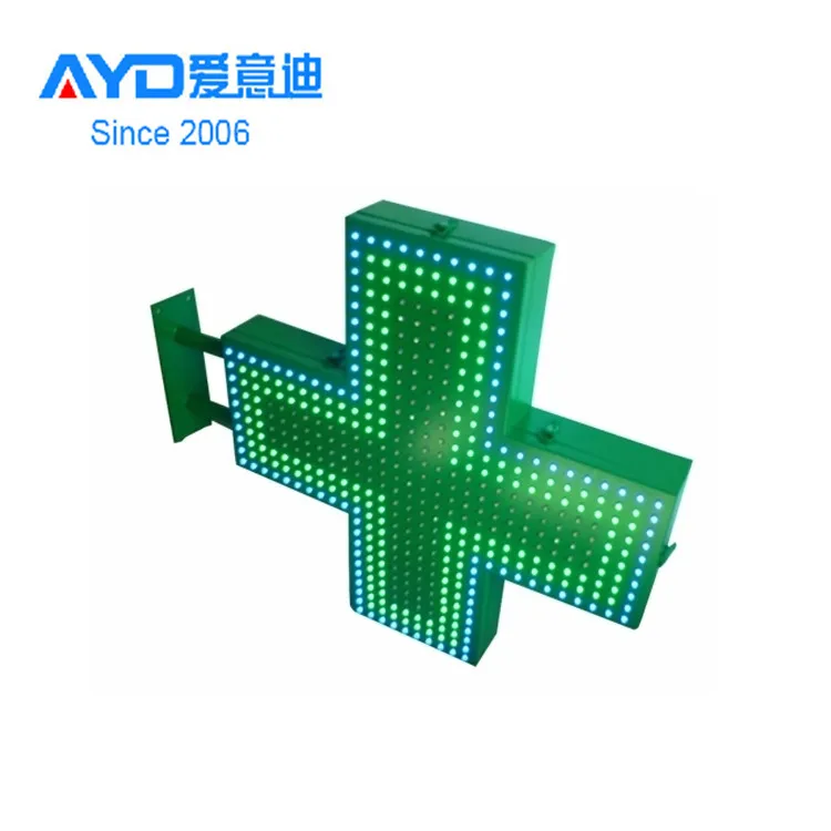 Hidly Outdoor Use Double Side 80*80cm Green and Blue Pharmacy Cross LED Sign with Waterproof Cabinet, Animation Customizable