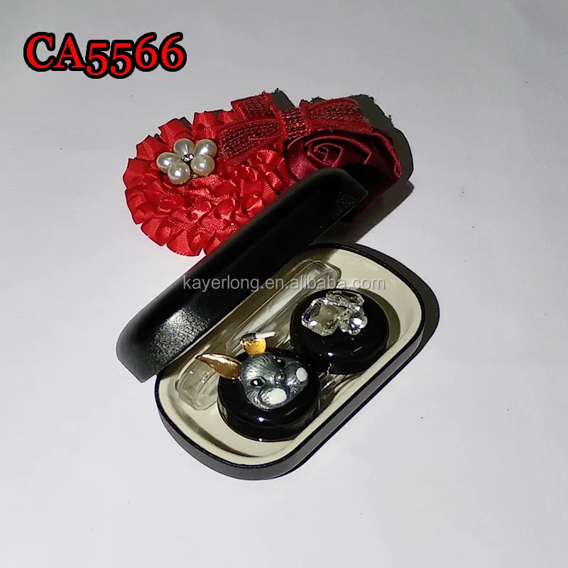 rabbit and fox diamond deco PU cover iron colorful contact lens case CA5566