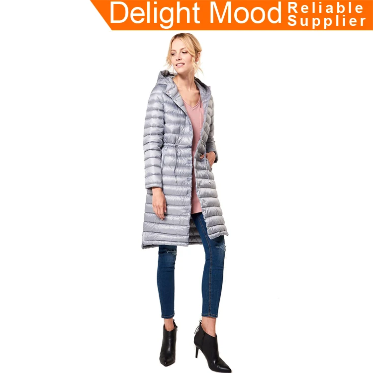 
women 2020 winter best selling high quality custom 100% polyester gray long down coat with hood 