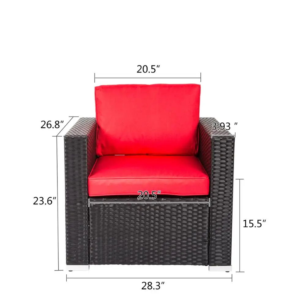 4PCS Outdoor Patio Furniture PE Wicker Rattan Sofa Set Red