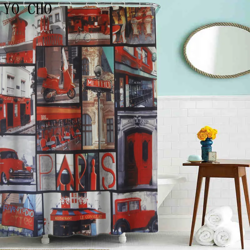 
wholesale finished London red bus shower curtains polyester eco-friendly polyester bathroom curtains Christmas bath decoration 
