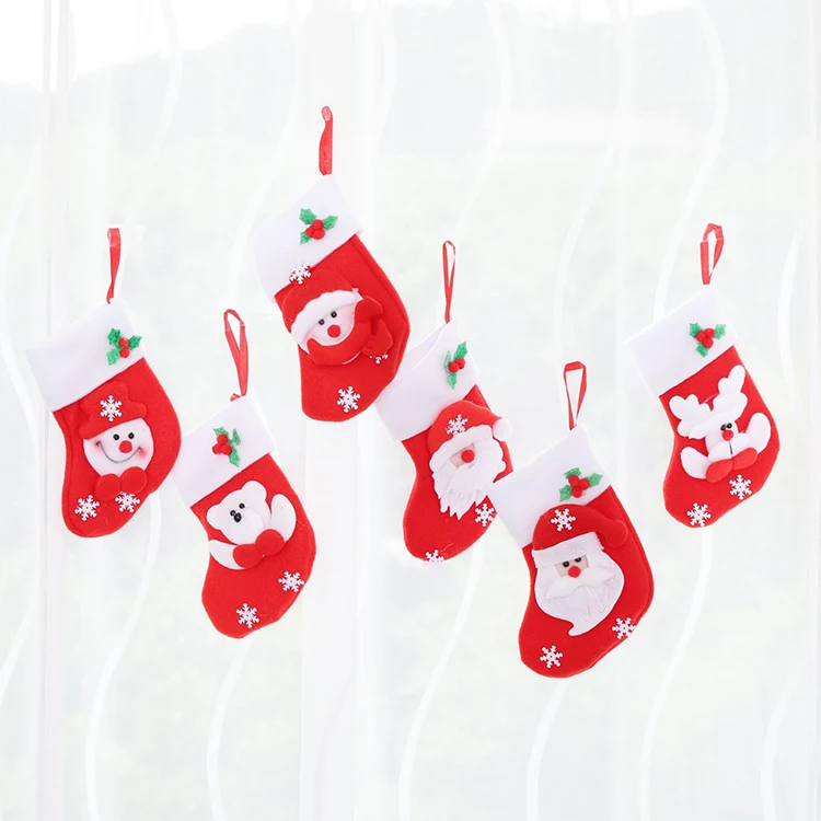 Lovely 9*16cm Christmas Stockings Socks 2022 New Year Candy Nut Gift mini Bag Xmas Tree hanging Decor