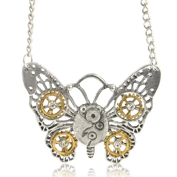 Steam Punk Heart Shaped Mechanical Gear Necklace Retro Insect Owl Clavicle Necklace