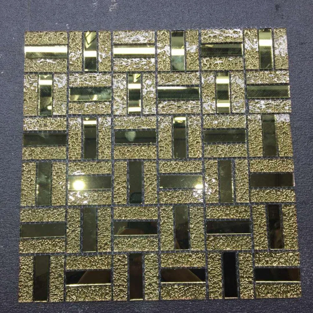 300*300mm Gold shining crystal glass mirror mosaic