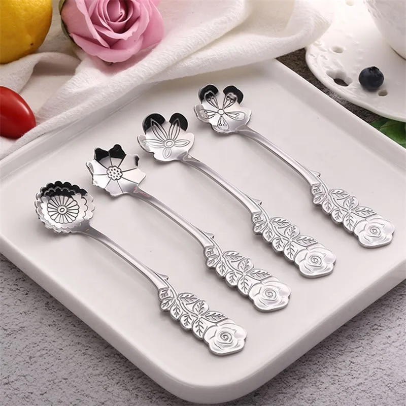 
YiJia flower pattern stainless steel dessert coffee sirring spoon as wedding gift 